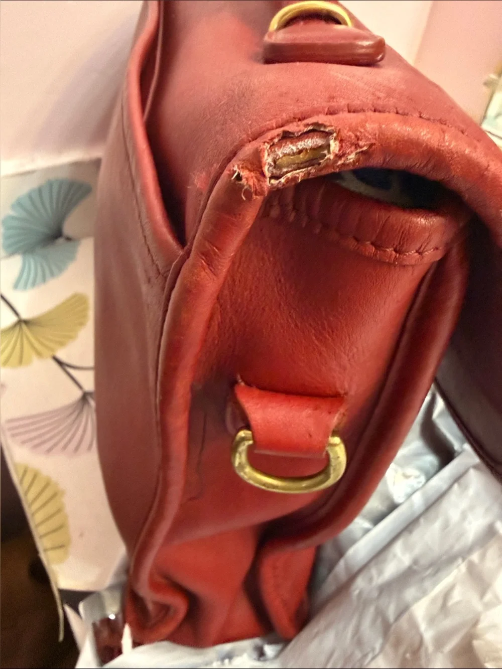 Coach Red Leather Briefcase with Gold-Tone Turn Lock